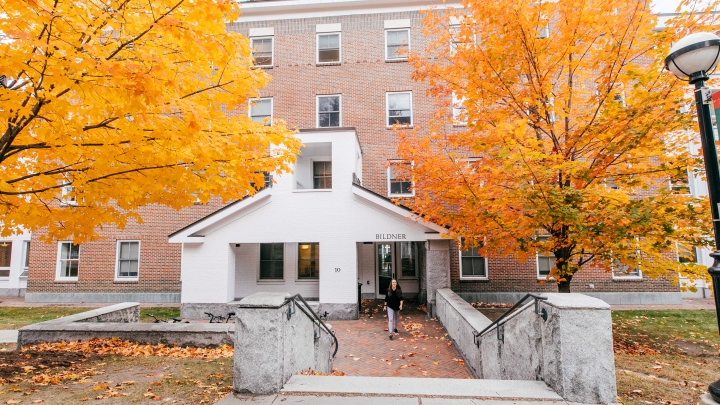 Bildner Hall bookended by autumn colors.