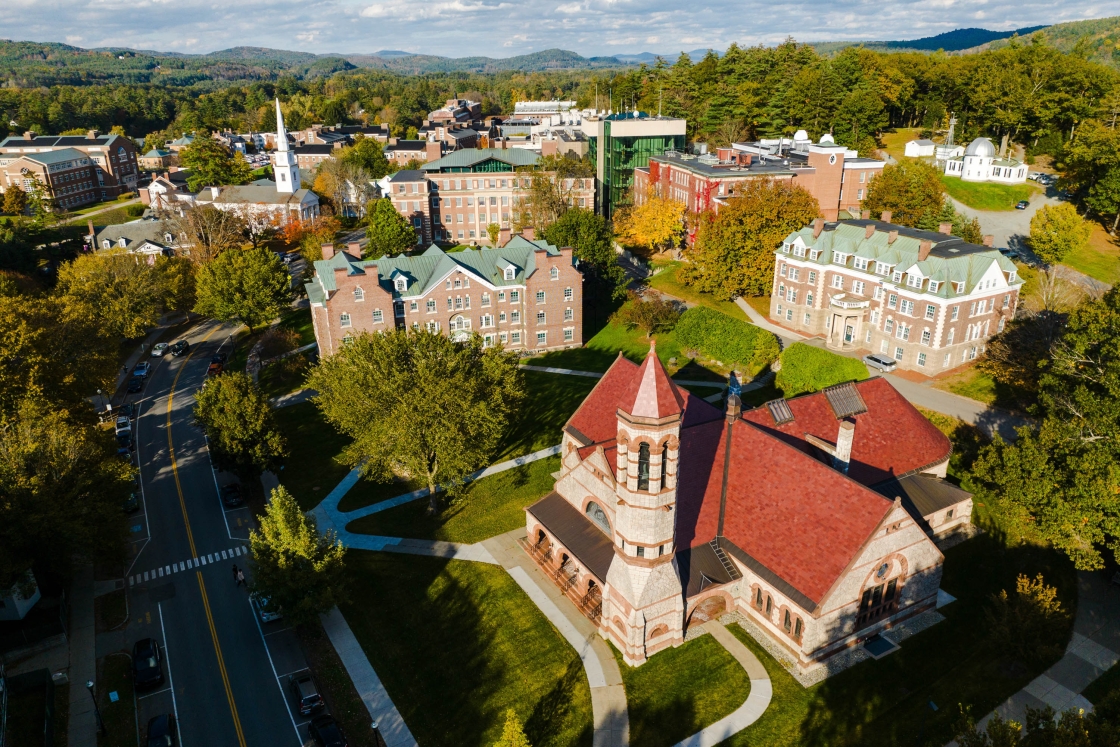 An aerial shot of Rollins Chapel
