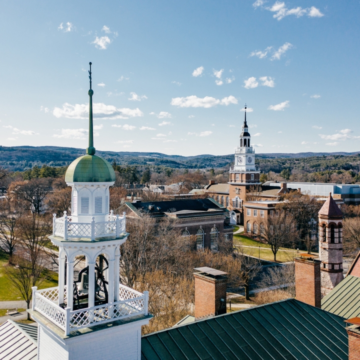 Aerial view of campus spires