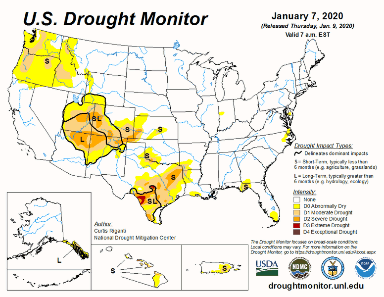 U.S. Drought Monitor maps from 2020 to 2023