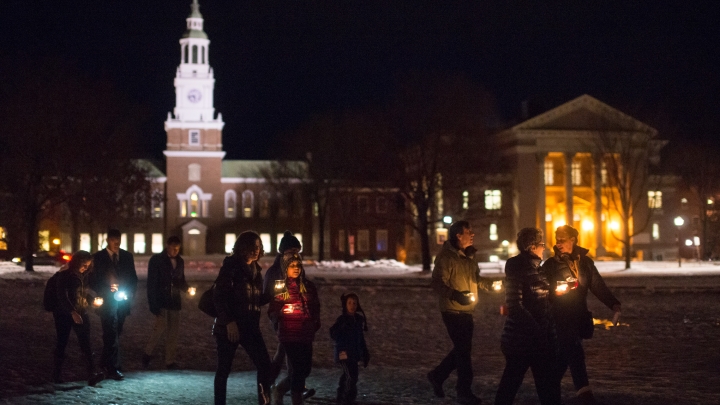 Candlelight vigil in front of Baker and Rauner libraries 