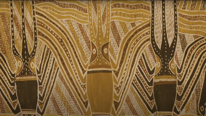 Bark painting showing at the Dartmouth Hood Museum