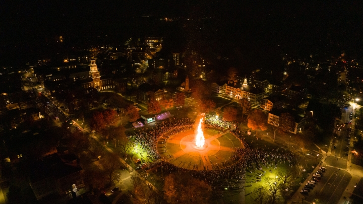 Aerial of homecoming bonfire