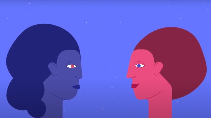 Profiles of 2 people facing each other