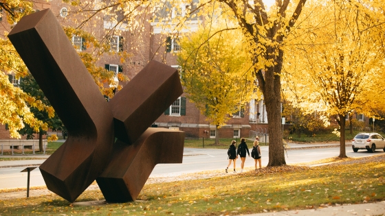 Students walk on the Dartmouth campus in fall