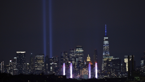 Lights from the September 11 memorial