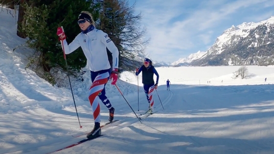 Women cross-country skiing