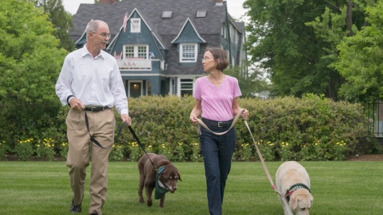 Phil and Gail walking their dogs