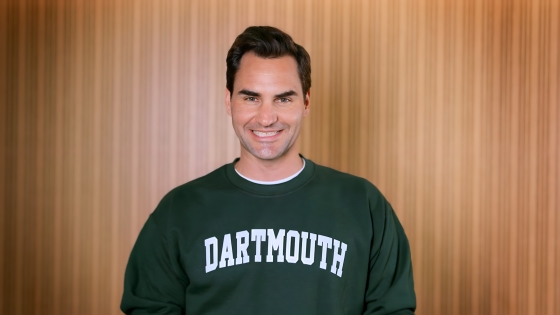 Roger Federer in a Dartmouth sweatshirt