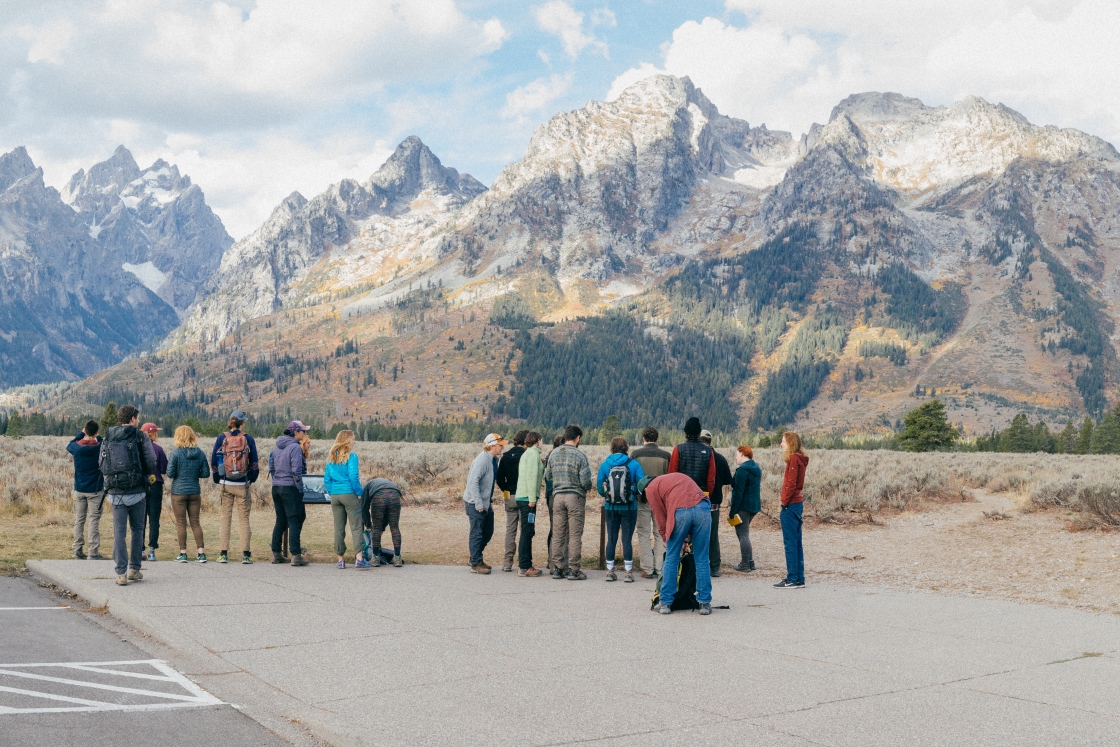 Students viewing the mountains in a national park