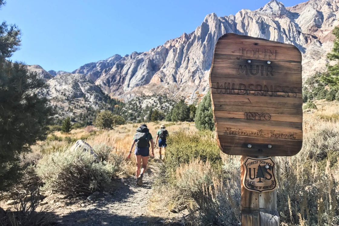 On a day off in California’s Sierra Nevada mountains, students hike to Convict Lake in Inyo National Forest.