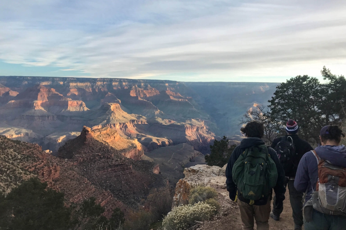 Hiking from the south rim of the Grand Canyon down to the Phantom Ranch lodge.