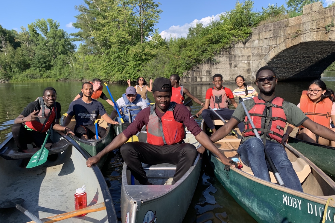 Students on the Ct. River in canoes