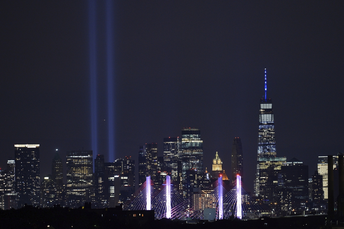 Lights from the September 11 memorial