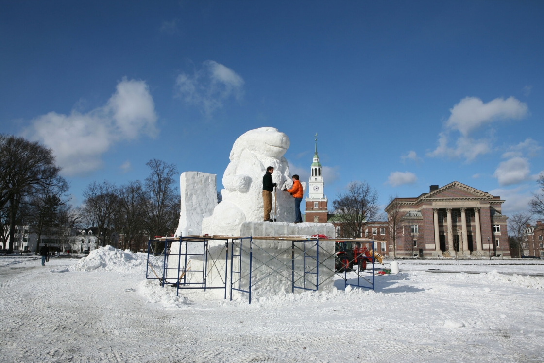 Snow sculpture of the Alice In Wonderland rabbit