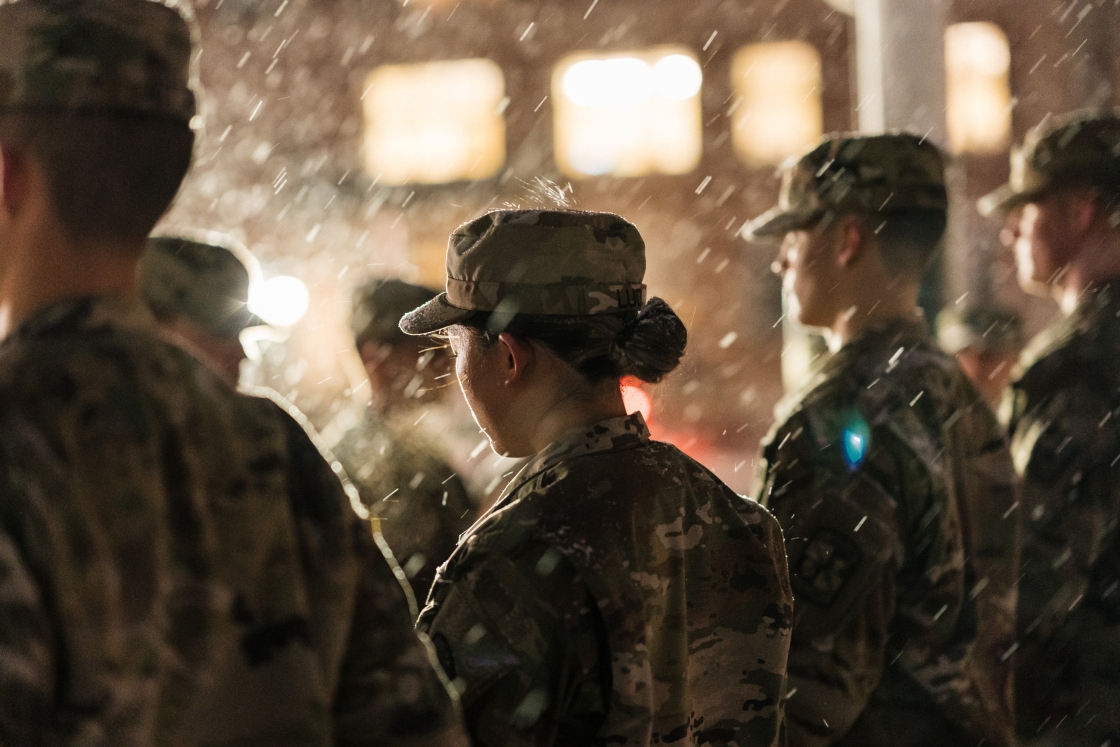 ROTC standing in the snow