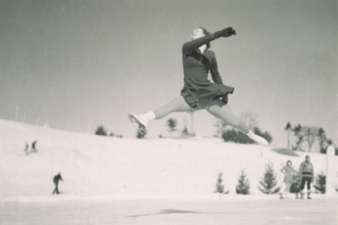 Skater performing a split-jump
