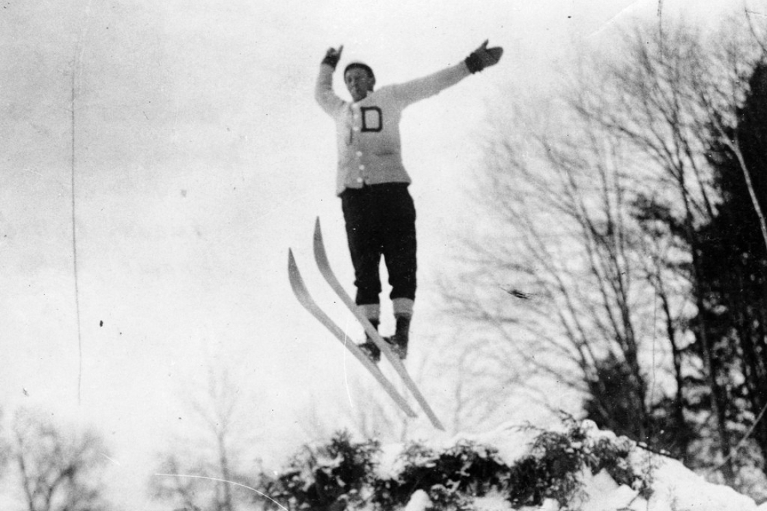 Ski jumper wearing a Dartmouth sweater