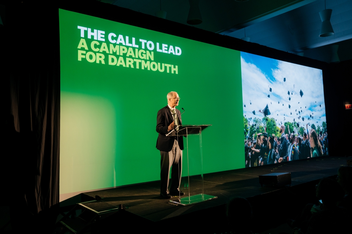Hanlon speaks at the public launch of the Call to Lead campaign in Alumni Hall