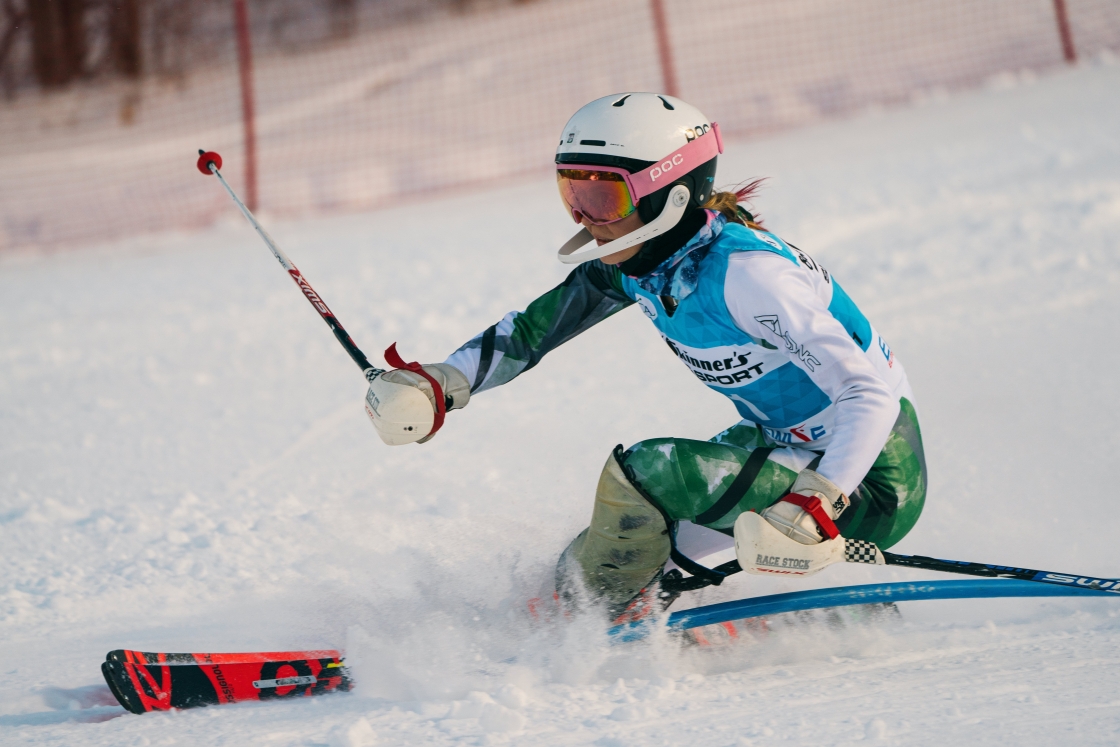 A student alpine ski racing