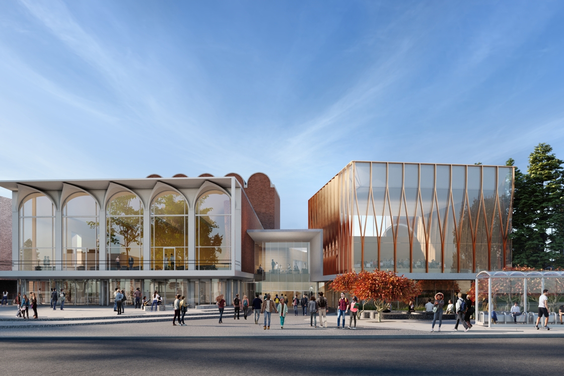 A rendering of the north facade of the Hopkins Center for the Arts.