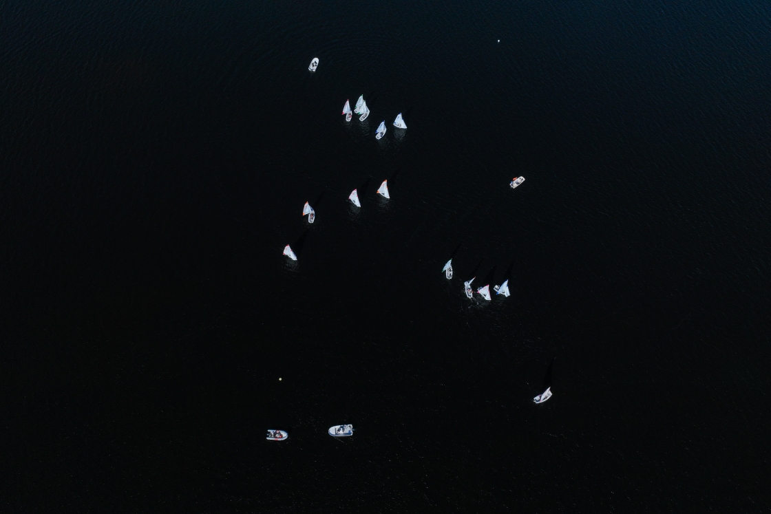 Aerial of sailing team on Mascoma Lake