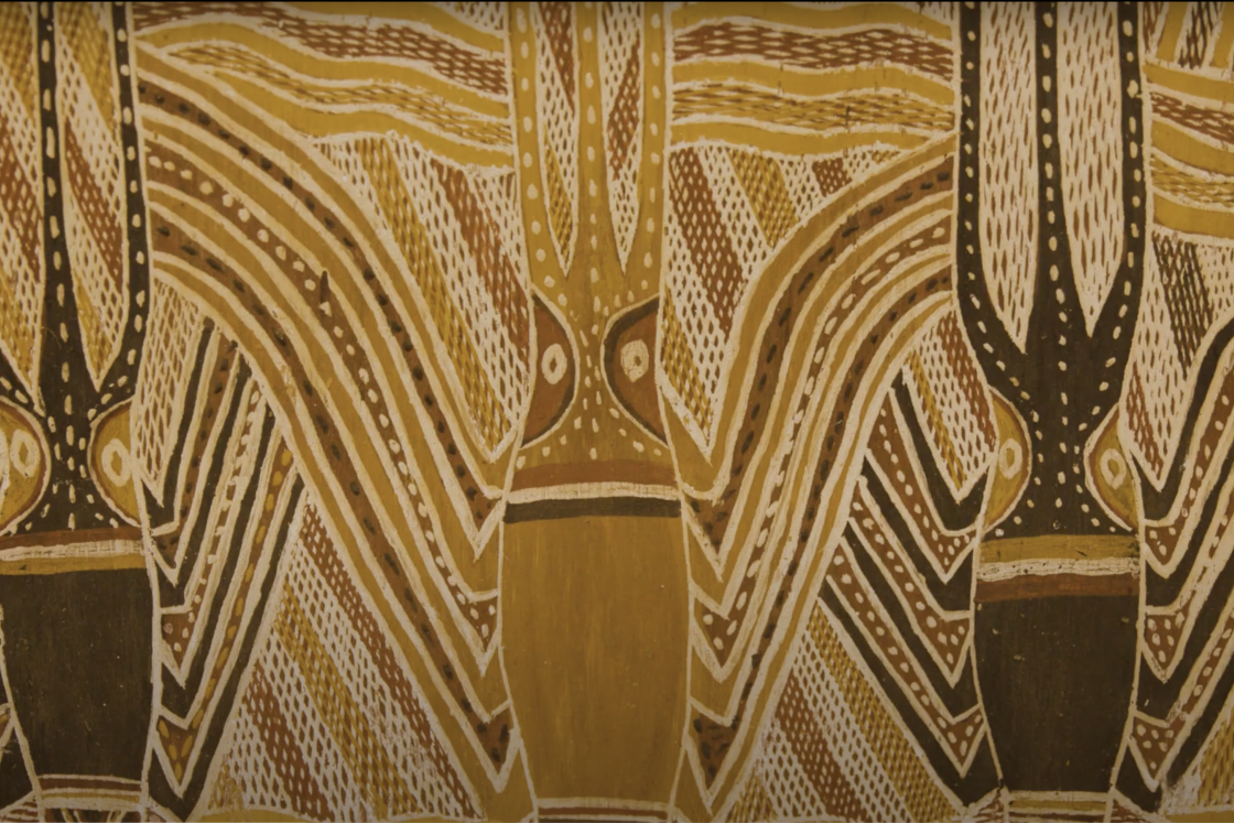 Bark painting showing at the Dartmouth Hood Museum