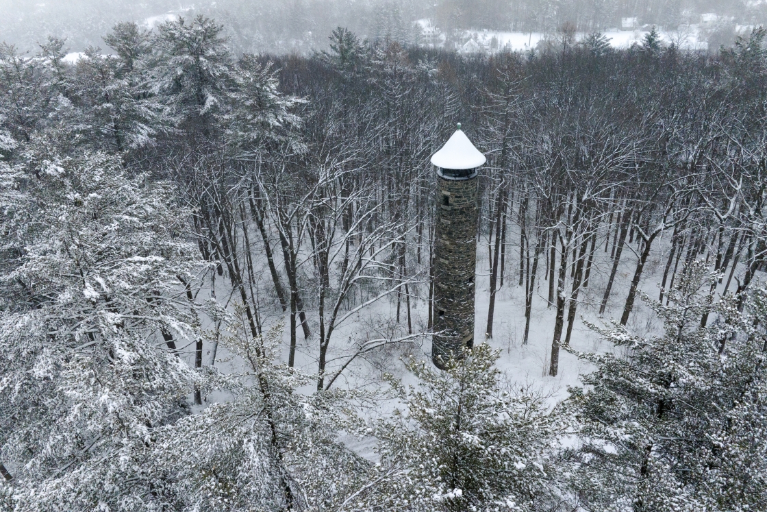 Bartlett Tower surrounded by snowy trees