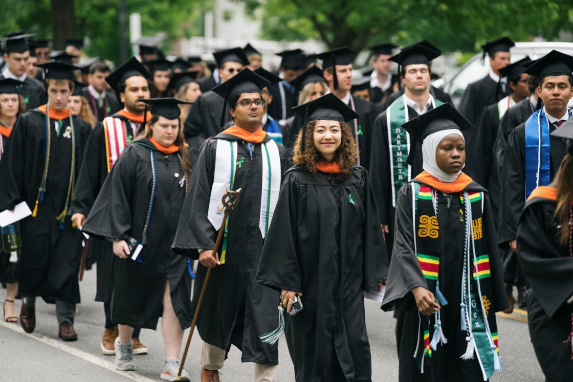Students march in Dartmouth Commencement