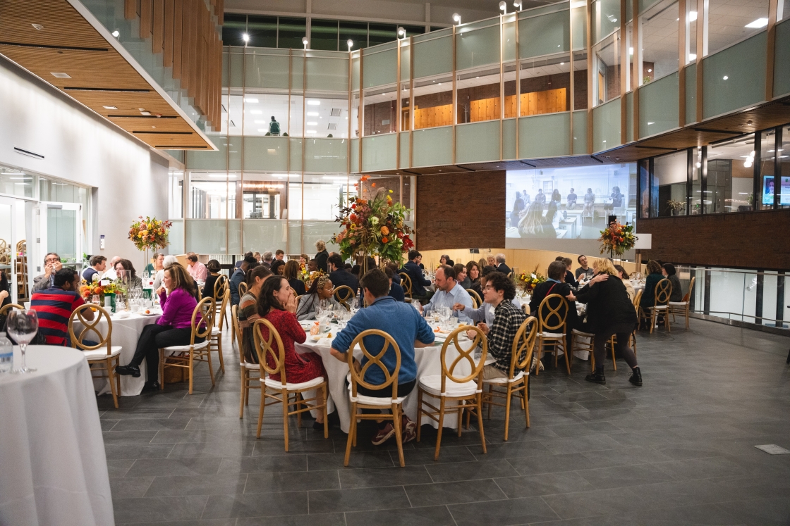 People dine in the atrium