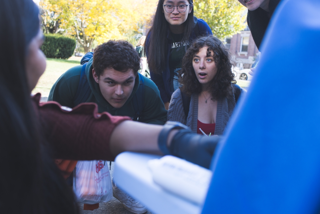 Grace Caplan looks in shock during chemistry demo.