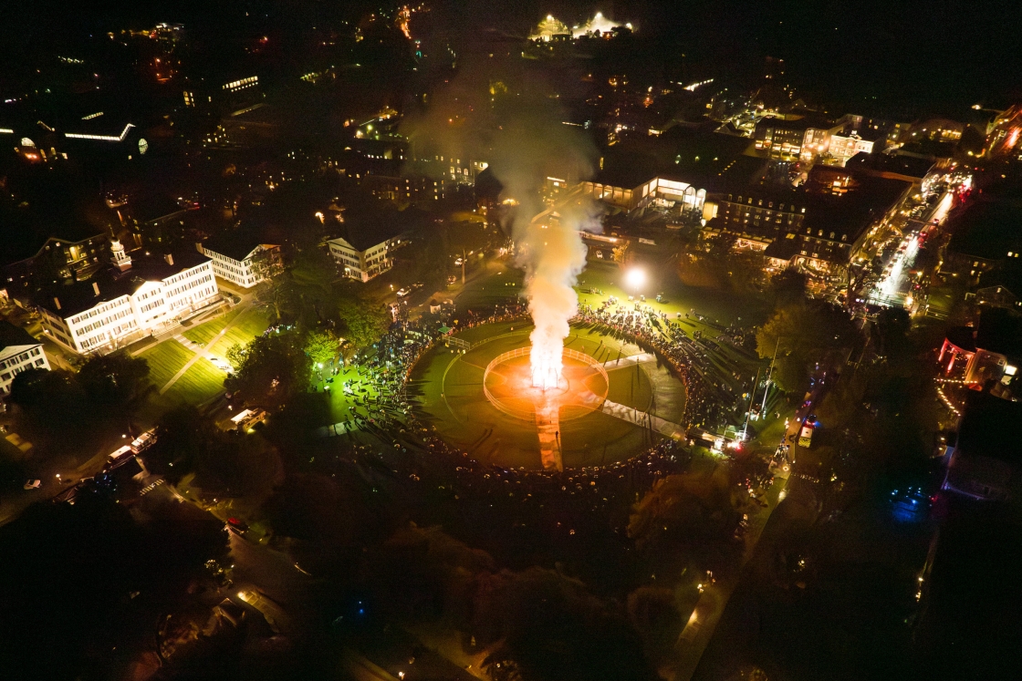 Aerial view of Homecoming bonfire