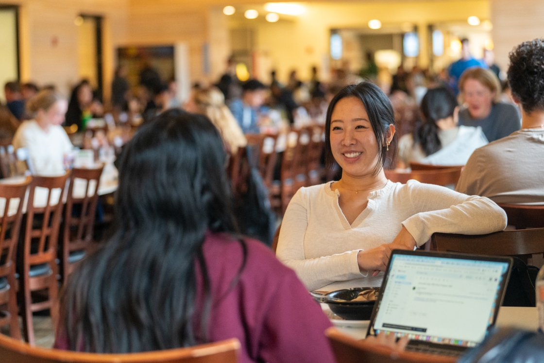 Students chat in the dining hall