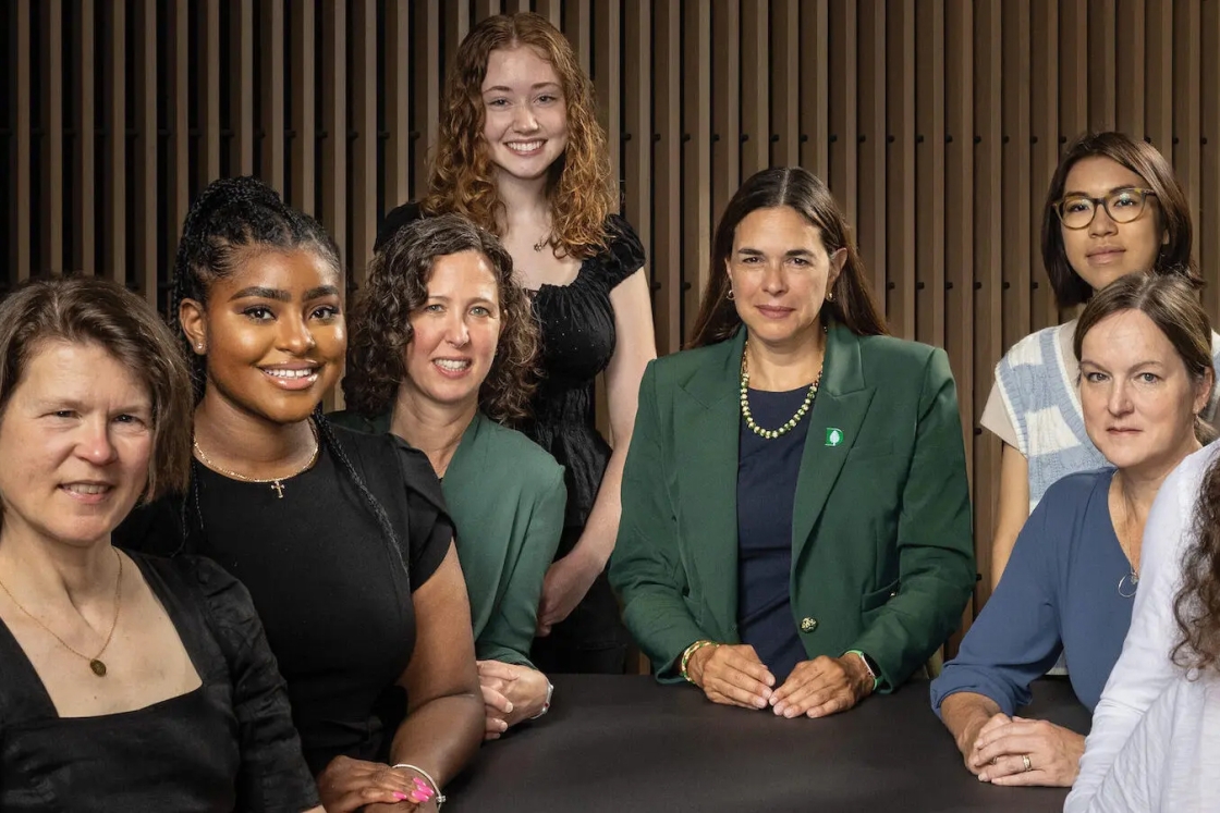 President Sian Leah Beilock with engineering faculty and student leaders