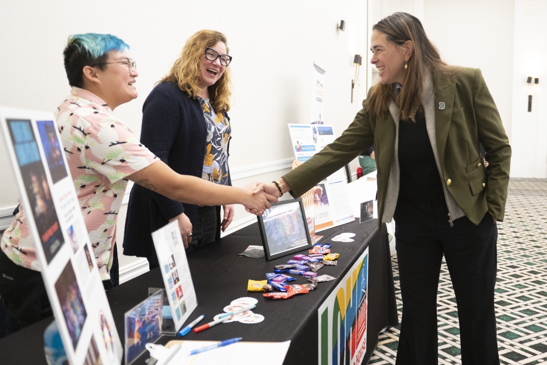 Sian Beilock greets Lebanon Opera House staff