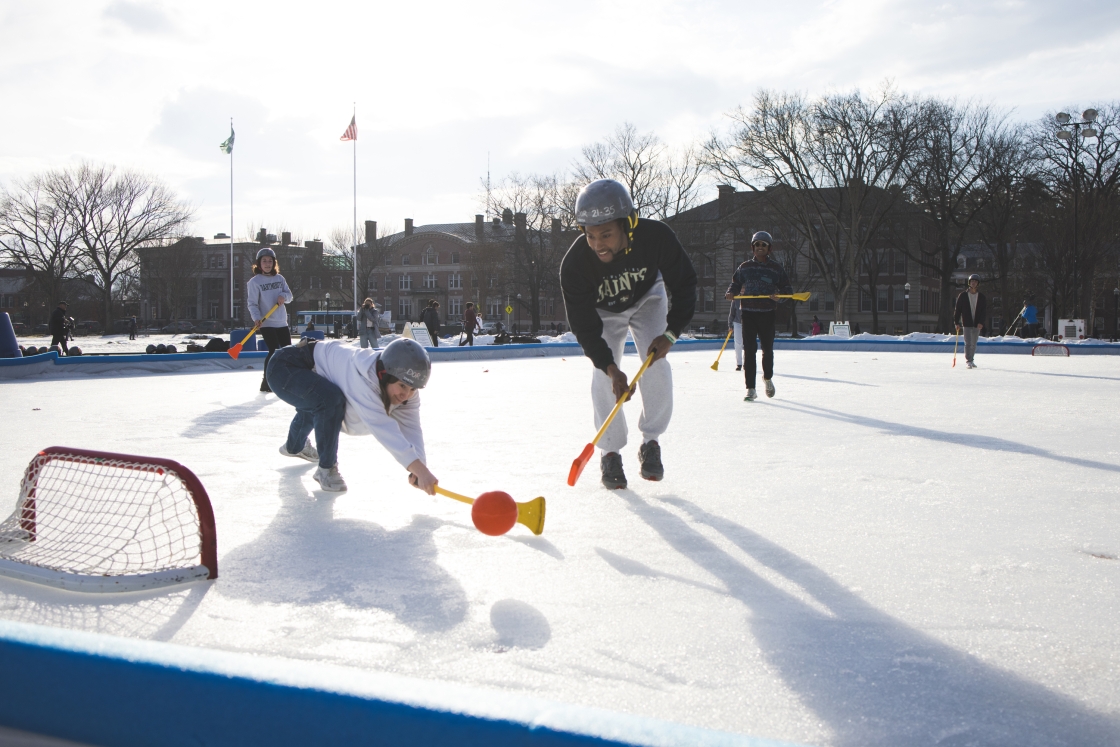 Broomball competition on the Green.