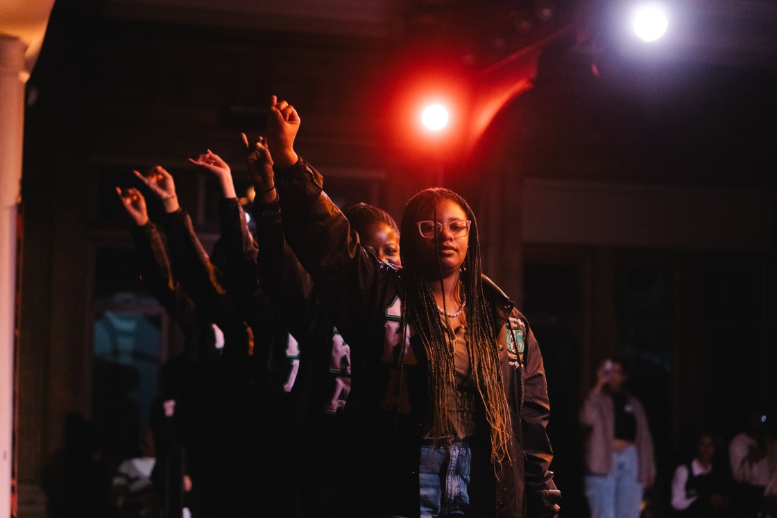 Alpha Kappa Alpha performs onstage