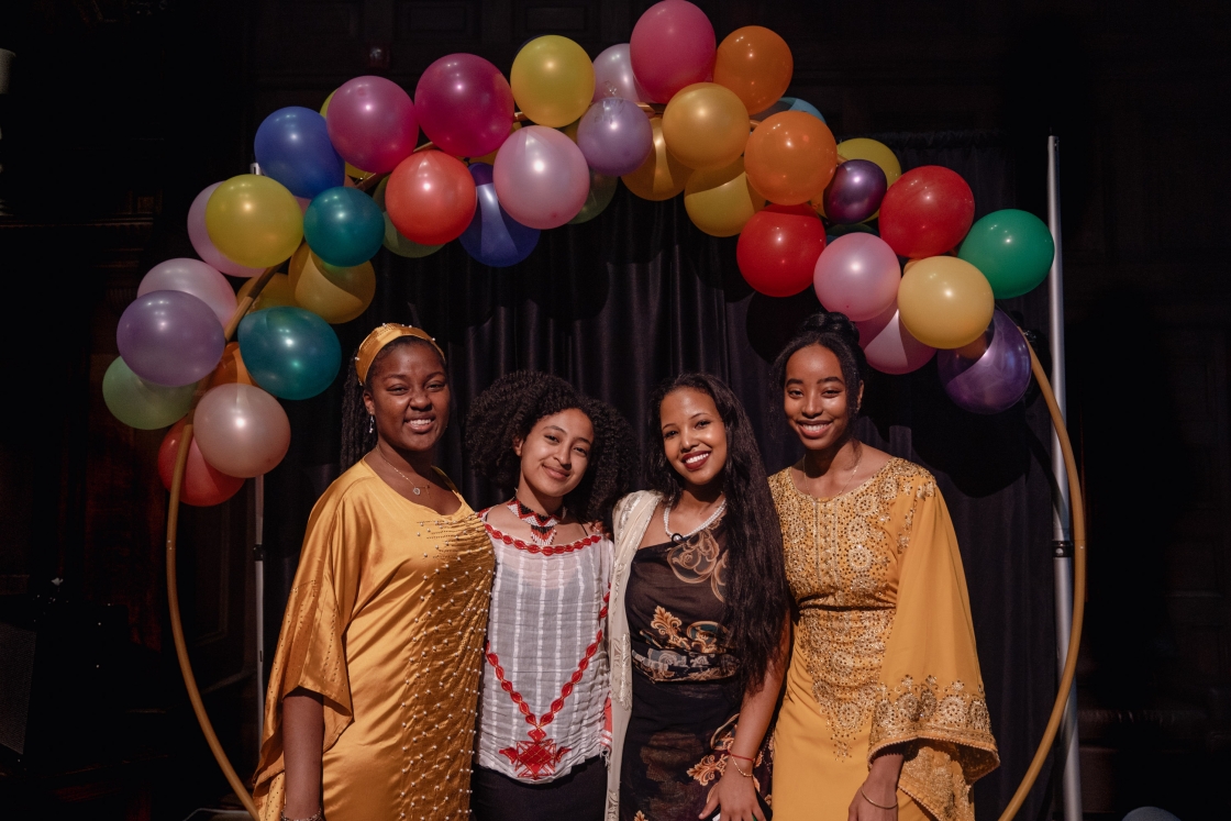 Ivy Mayende, Hosaena Tilahun, Bilan Aden, and Asha Dees at Dartmouth African Students Association's Fake Wedding