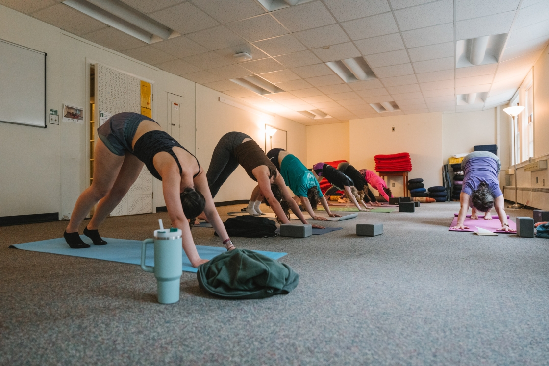 Individuals participating in a yoga class