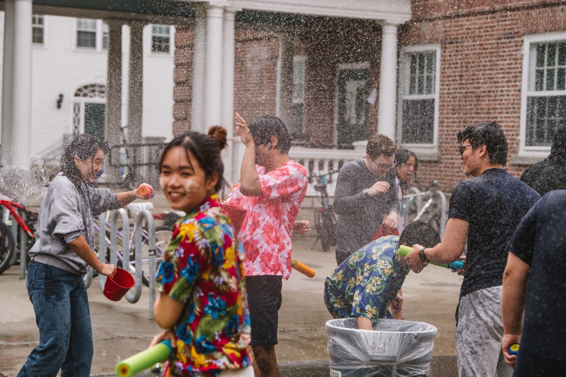 Students participating in a water fight