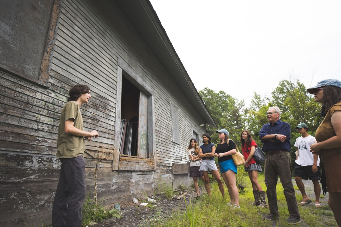 Jack Wilson and his class outside a building