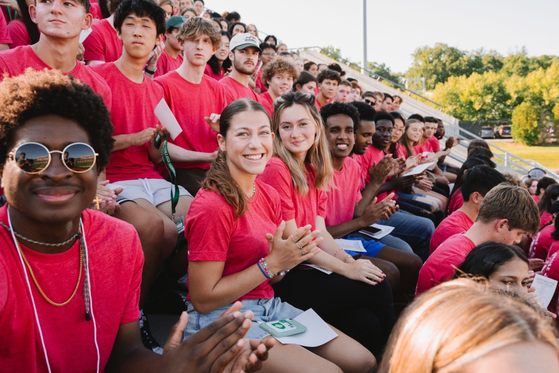 Students in red t-shirts