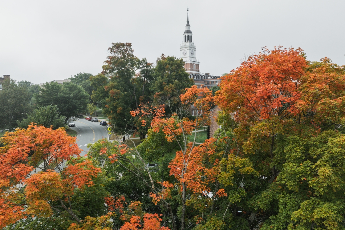 Fall trees in front of Baker Tower