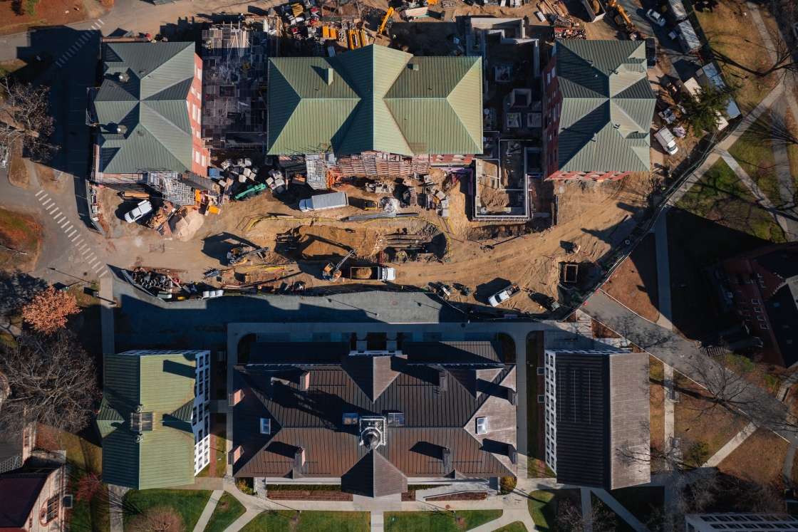 Birds-eye-view of Fayerweather construction