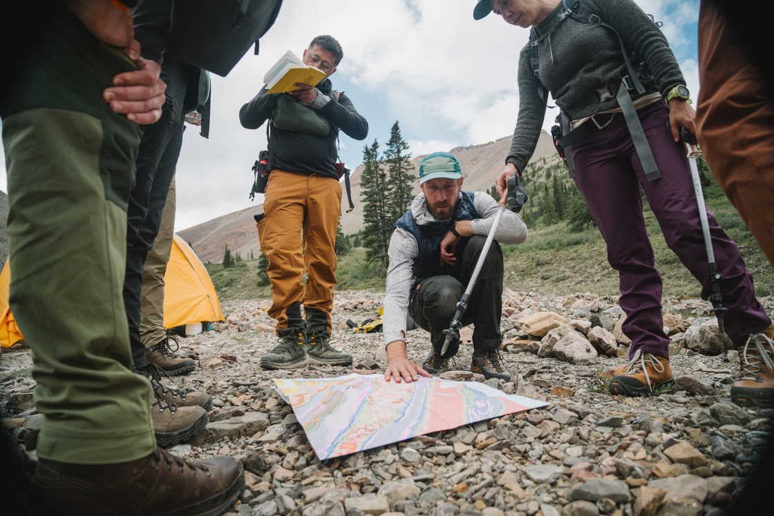 Dartmouth's Phoebe Cohen and Justin Strauss plan the route for students in the Northwest territories