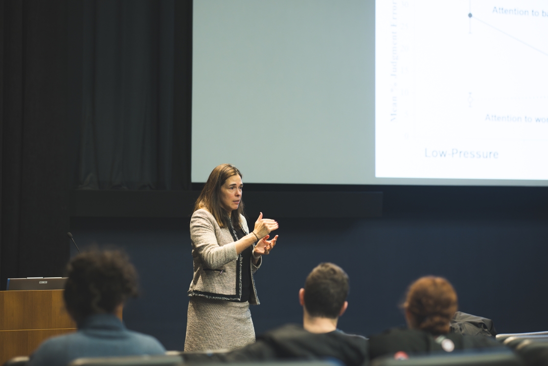 President Sian Leah Beilock speaking to a class