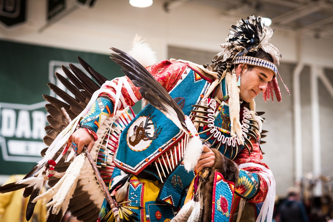 A dancer takes part in the Dartmouth powwow