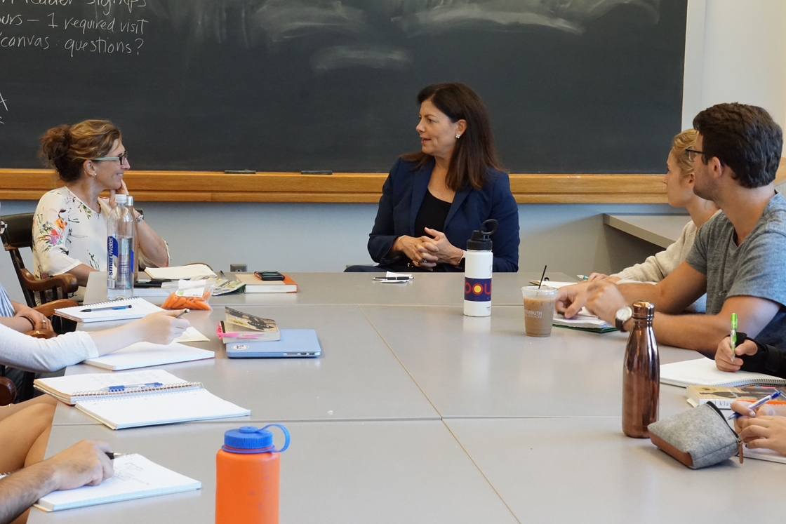 Kelly Ayotte speaks to students in a Dartmouth class