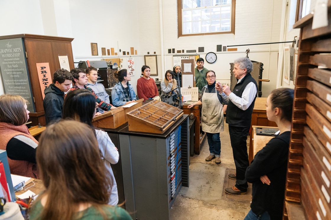 Colin Calloway leads a class in the book arts studio