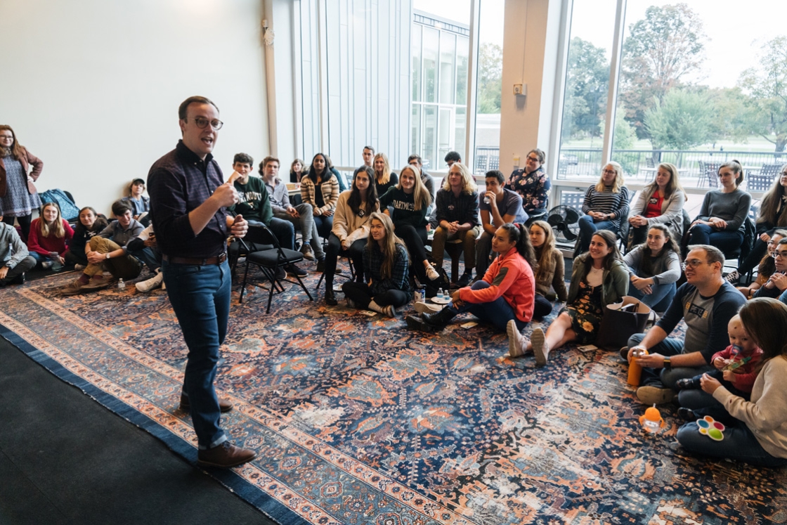 Chasten Buttigieg spoke with students in the Faculty Lounge during a recent campaign stop in support of his husband and presidential candidate Pete Buttigieg, the mayor of South Bend, Ind.